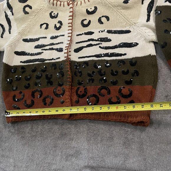 Work in Progress Cardigan Sweater XL Animal Print Sequins Colorful Art-to-Wear - Picture 6 of 8